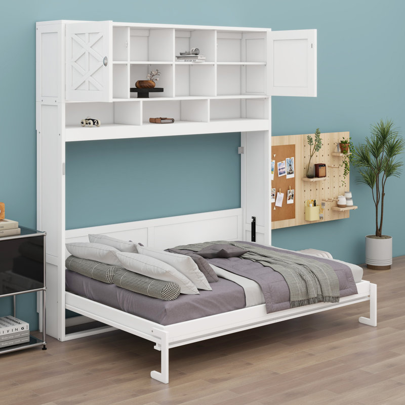 Murphy Bed With Ample Storage Space And Diamond Stripes