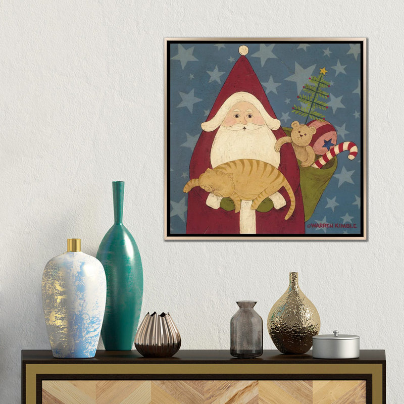 Père Noël - reproduction d'art murale - toile encadrée, H 18 po x l 18 po, Impression encadrée sans passe-partout, Champagne
