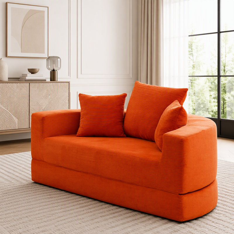 Canapé-lit convertible, multifonctionnel, lit circulaire, futon réglable, Orange