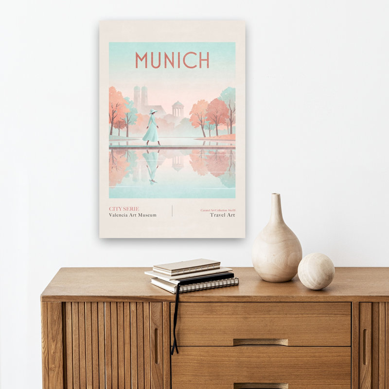 «Munich Park Autumn Walk Dreamy Elegant Peaceful Architecture Autumn», reproduction d'art mural, 18" H x 12" W