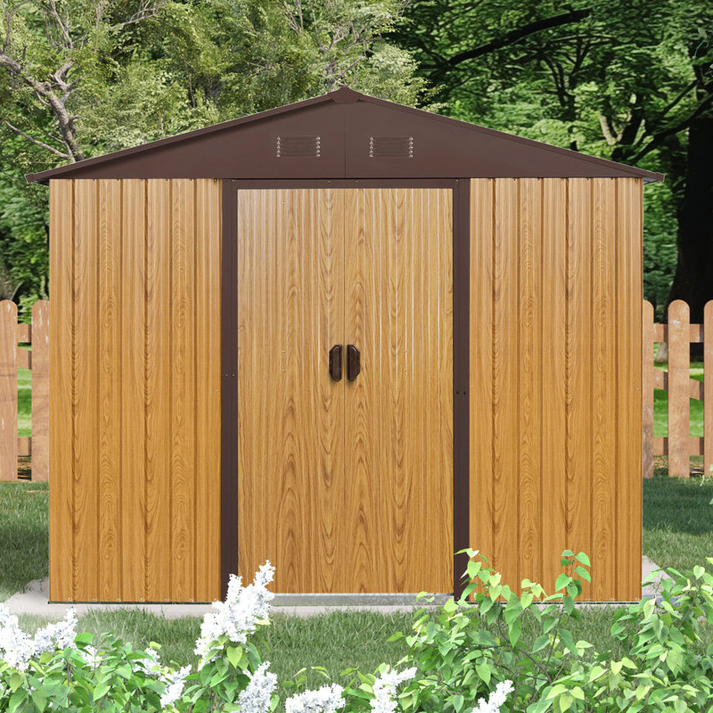 8x4 Ft Metal Storage Shed With Corrosion Coating - Coffee For Patio 8ft X 4ft Air Circulation Backyard, Coffee