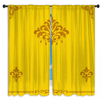 Yellow Damask Motif Window Curtains Damask Sheer & Room Darkening - 2 Panels
