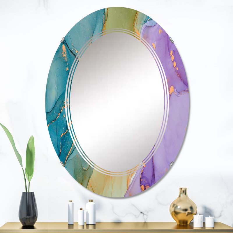 Miroir mural moderne bleu et mauve liquide, 36 po x 24 po