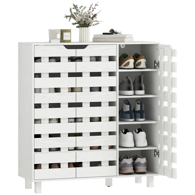 Armoire à chaussures, armoire de rangement pour 17 à 20 paires de chaussures, blanc, Blanc