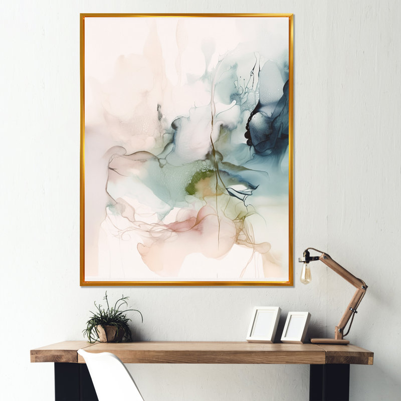 «Green and Cream Essence Of Modernity IV», reproductions de toiles abstraites en marbre, L 16 po x H 32 po