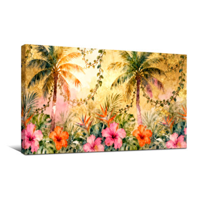 Plantes et fleurs, motif de fleurs et de feuilles de palmier tropical