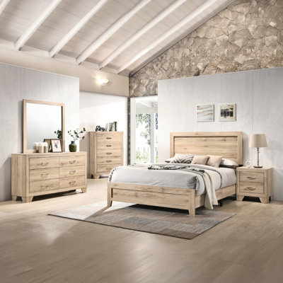 Table de chevet contemporaine en bois 2 avec finition naturelle et poignées en métal, élément clé de chambre à coucher, finition en bois de 24 pouces de hauteur, pièce complémentaire, profondeur 16