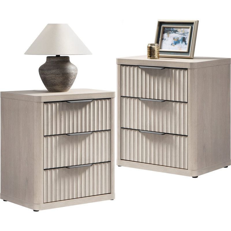 Table de chevet cannelée 25 tiroirs 25,6 po, Gris foncé, Ensemble de 2