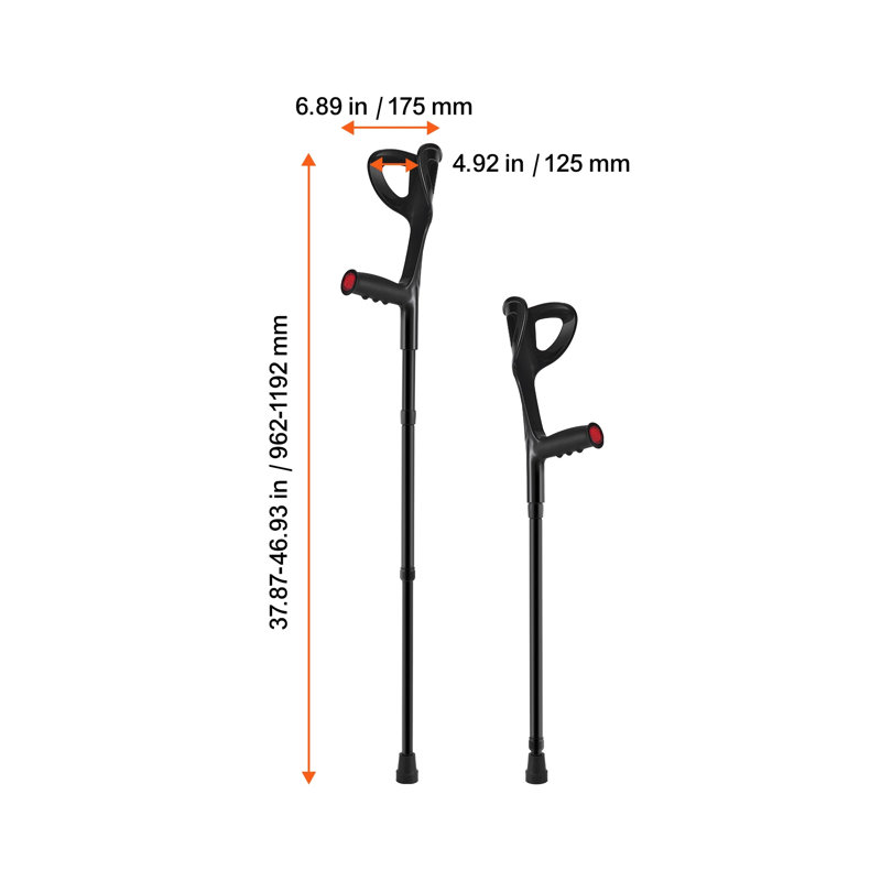 Paire de béquilles pour l'avant-bras VEVOR - cannes de marche en aluminium à hauteur réglable avec accoudoirs ergonomiques pour la récupération des blessures et le soutien à la mobilité (capacité de 350 lb)