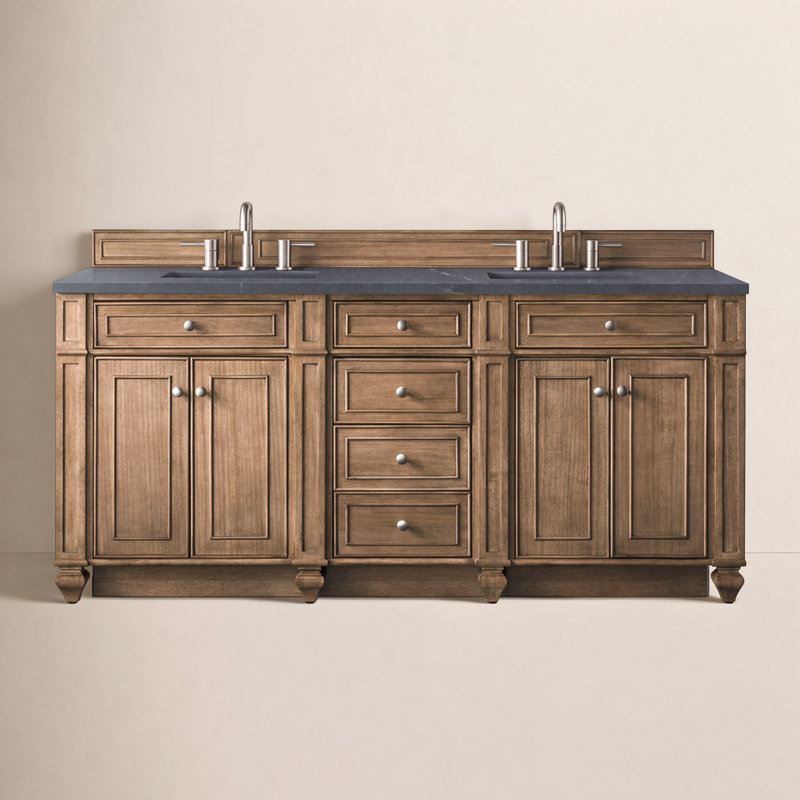 Meuble-lavabo double l 72 po Bristol, Pierre de savon anthracite, Brun selle, 8 po