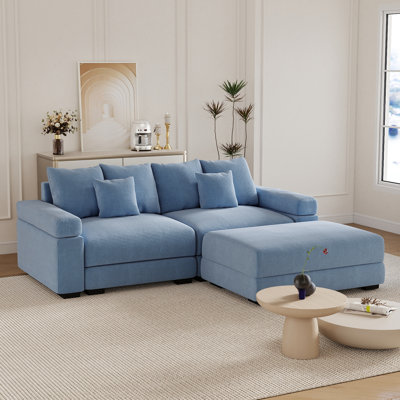 Canapé modulaire en forme de L 90 po 3 pièces en velours côtelé avec repose-pieds mobile