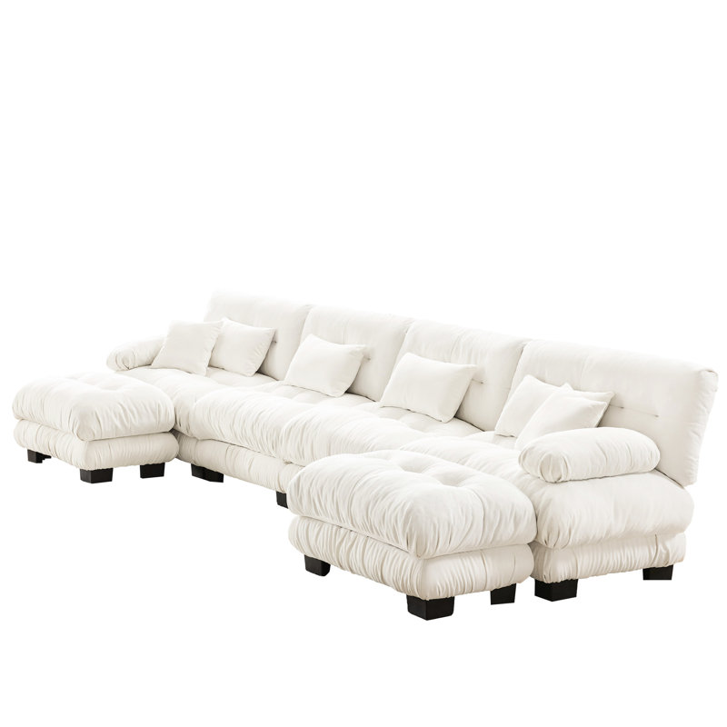 Canapé modulaire en U pour divers besoins - 4 en chenille blanc avec 2 repose-pieds élégants, 4