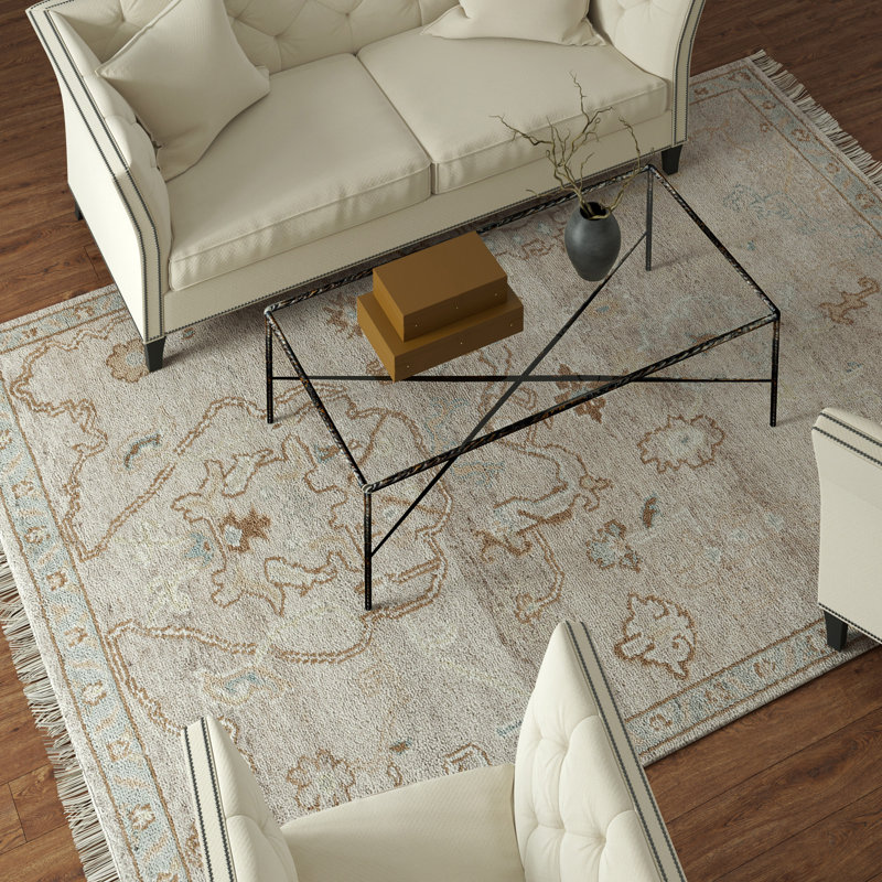 Tapis d'intérieur en laine naturel fait à la main Herny, Rectangle 2 pi x 3 pi