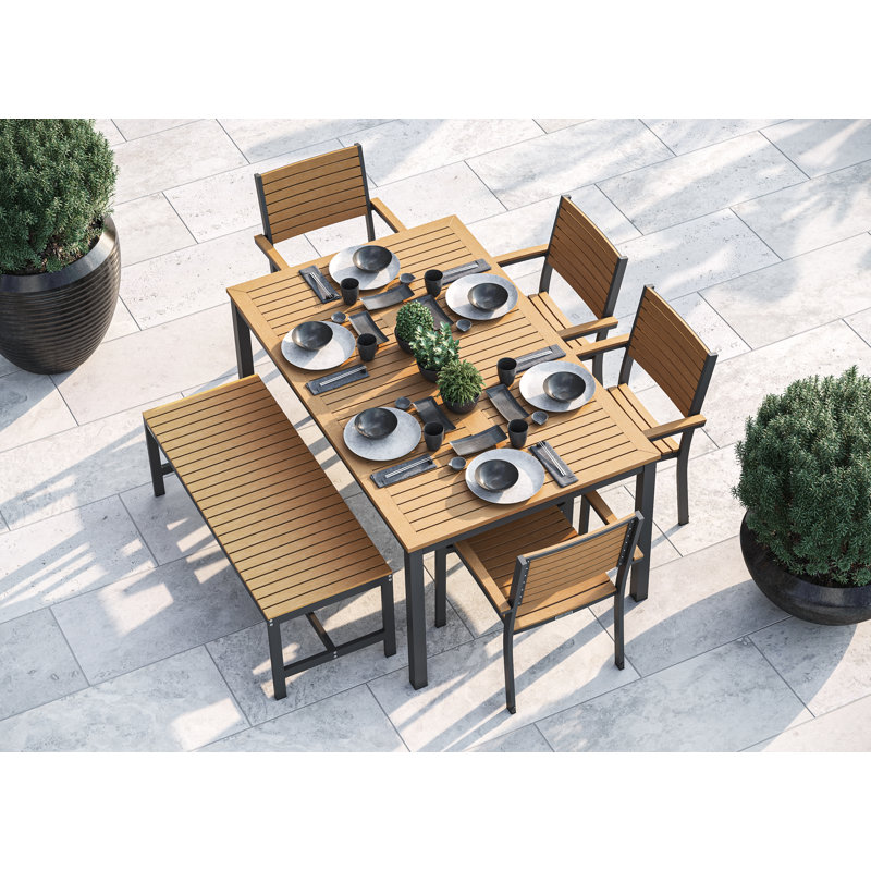 Travira 6 - Person Patio Dining Set with Rectangular Table, Carbon, Tekwood Natural
