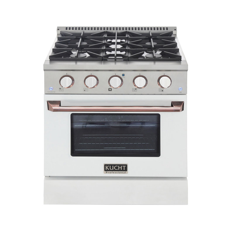Personnalisé Pro-Style 30 po. 4,2 pieds cubes Cuisinière à gaz autoportante à 4 brûleurs avec four à convection, Blanc