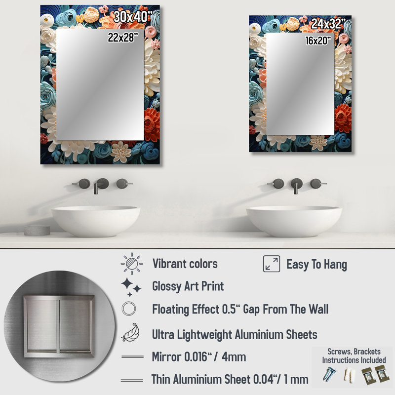 Red and White Coral Underwater Bouquet - Coral Unique Wall Mirror, 32 po x 24 po
