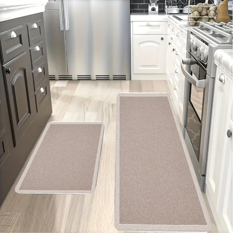 Beige uni, 2 tapis de cuisine antidérapants