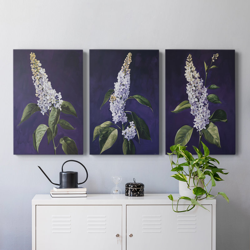 Ensemble de 3 toiles tendues avec châssis Floral Series Series Lxxiii - Prêt à être accroché