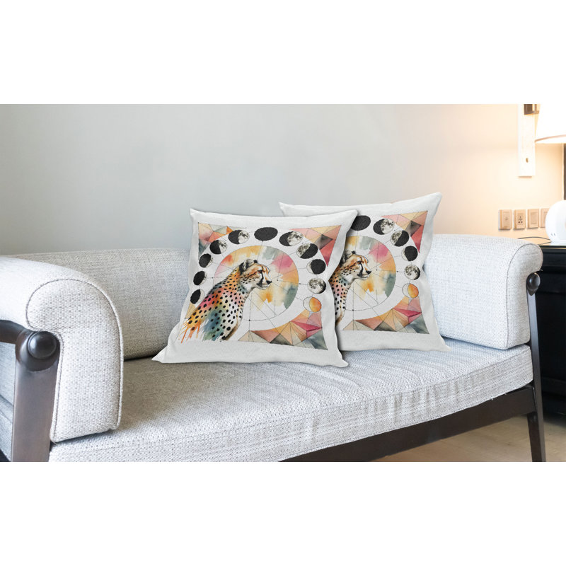 Ambesonne Leopard Throw Pillow Covers 2 Pack 24"x24" Coral Rose and Pale Teal, H 24 po x l 24 po, Carré