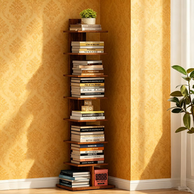 8-Tier Narrow Corner Spine Bookshelf Vertical Bookcase for Small Space