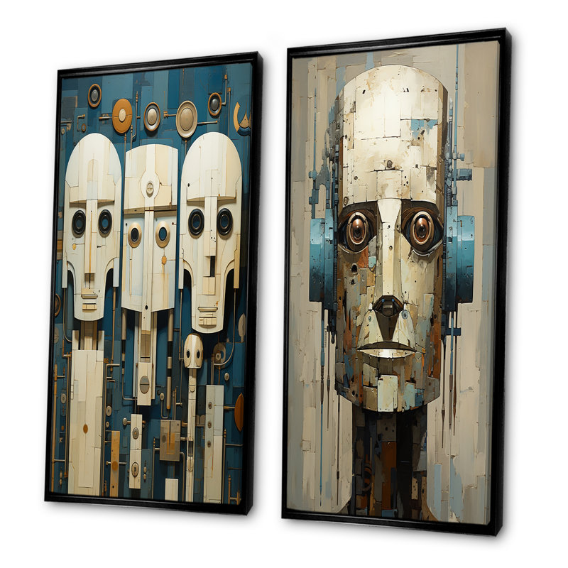 L'art de la robotique - ensemble de 2 reproductions d'art mural robot, Cadre flottant noir, H 28 po x l 25 po