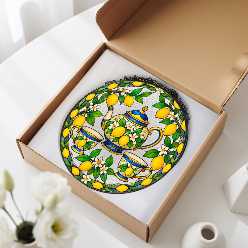 Art mural sur toile en forme de couronne de citron et thé au citron, H 12 po