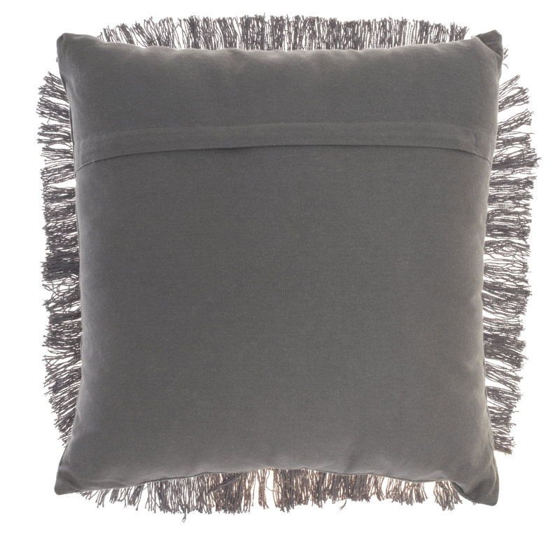Charcoal Cotton Diamond Fringe 18" Square Throw Pillow
