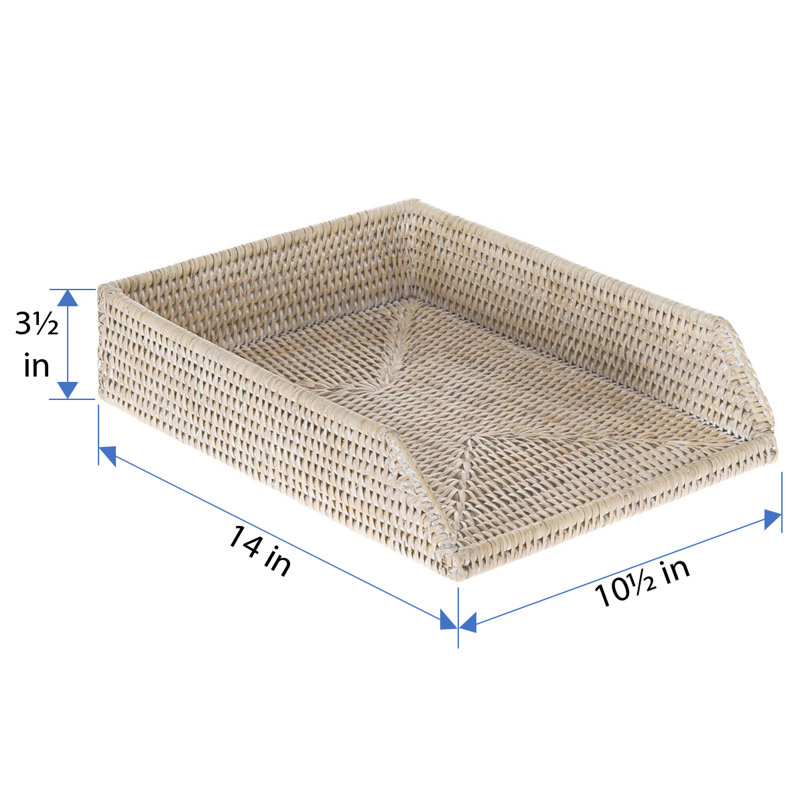 White Wash Lacquered Rattan Stackable Letter Tray Organizer