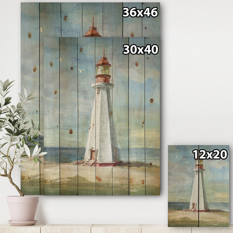 Phare nautique III - Impression nautique et de plage sur bois de pin naturel, H 20 po x l 12 po x P 1po