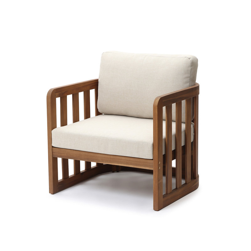 29.9'' W Outdoor Solid Acacia Wood Patio Armchair with Cushions and Slatted Sides