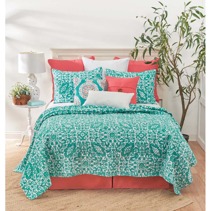 Madison Adriatic Cotton Reversible Quilt Set, Full/Queen Quilt + 2 Shams, Aqua
