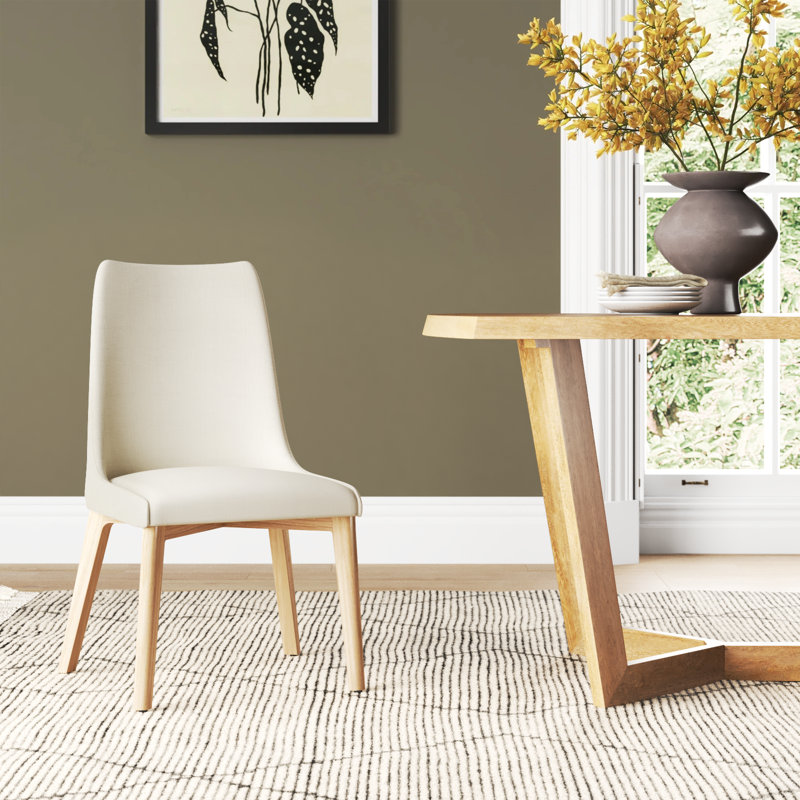 Emestina 19.5'' H Linen Upholstered Side Chair, Natural Frame/Ivory Cushion