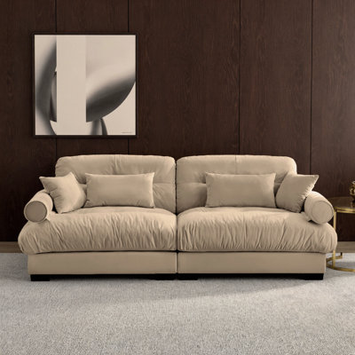 Grand canapé moderne en velours à 2 places avec accoudoirs renforcés - Causeuse avec coussins de taille et coussins décoratifs, siège à assise profonde confortable - Canapé polyvalent pour le salon, le loft, le bureau, le couloir, la chambre à coucher - Configuration modulaire flexible