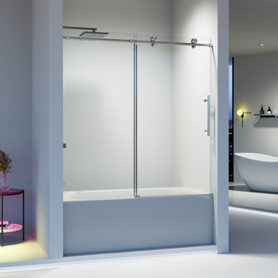 56-60" W x 60" H Frameless Shower Door Single Sliding Soft-Close with 5/16"(8mm) Tempered Glass
