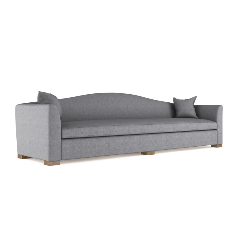 Canapé extra long Horatio Camelback Taper, Peluche velours pierre ponce, H 33 po x l 120 po x P 36 po, Patiné