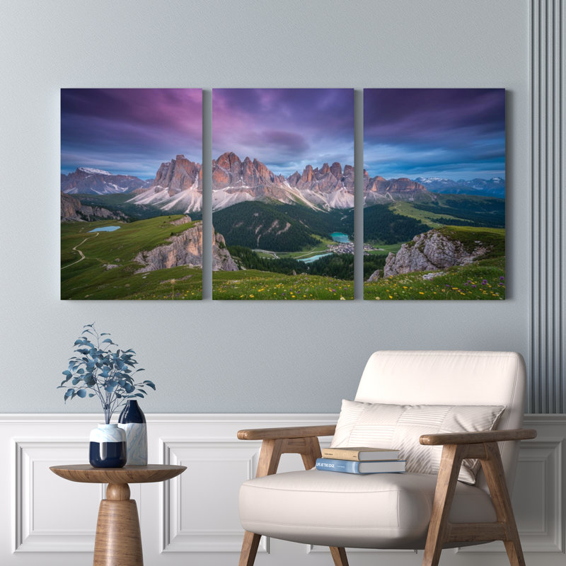 Ensemble de 3 tableaux muraux sur toile représentant un paysage de montagne, 1218
