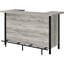 Unité de bar autoportante en bois de grève gris, avec surface à deux niveaux, verres à pied et rangement pour bouteilles de vin pour fin de semaine Get Finition bois de grève avec structure en métal, tablettes, tablettes