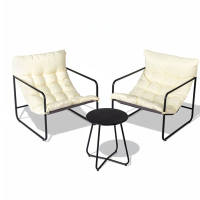 Patio 3-Piece Metal Sling Chat Set With Grey Cushions by Ebern Designs