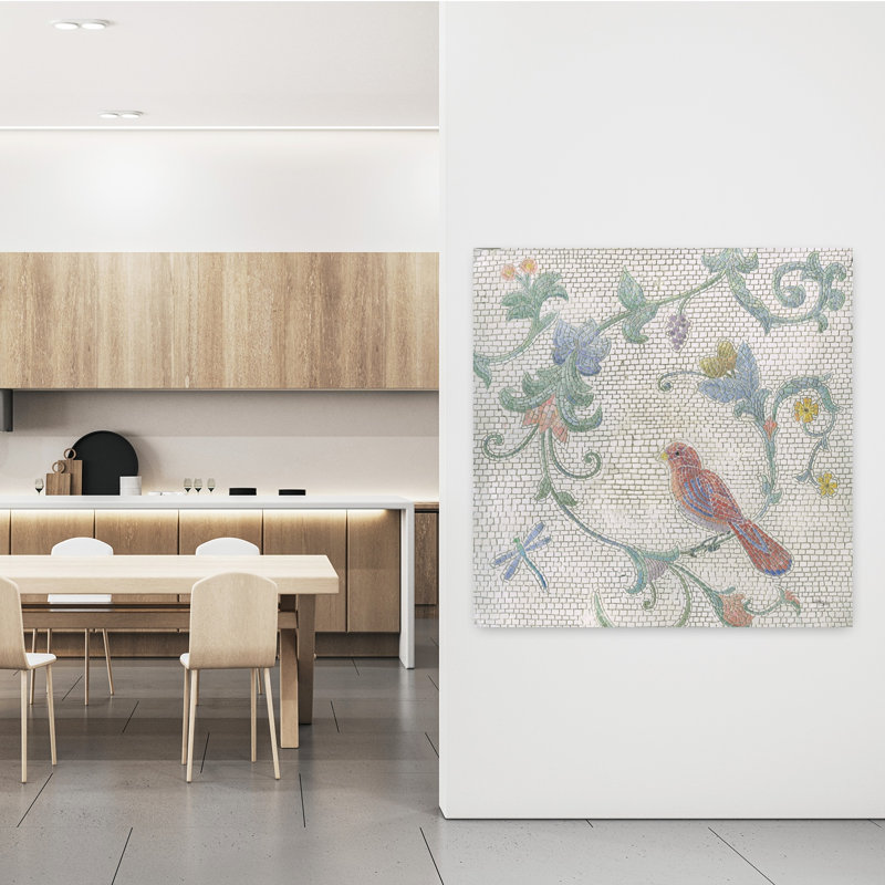 Oiseaux mosaïques II, art rétro, art floral, H 48 po x l 48 po
