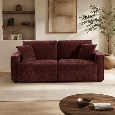 2 Seater Pull Out Sofa Bed, 2 in 1 Convertible Loveseat Sleeper, Deep Seat Soft Chenille Upholstered Couch, Compact Pullout Sofa for Apartment, Living Room, Guest Room, Burgundy