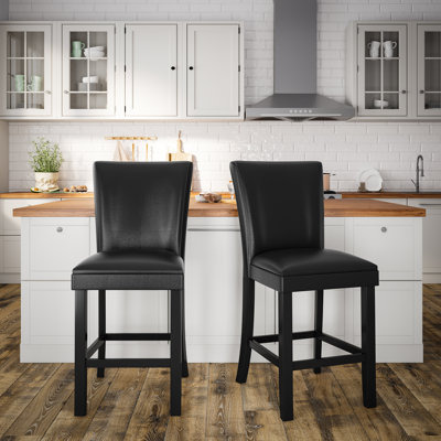 Flack Upholstered Counter Stool with Solid Wood Frame