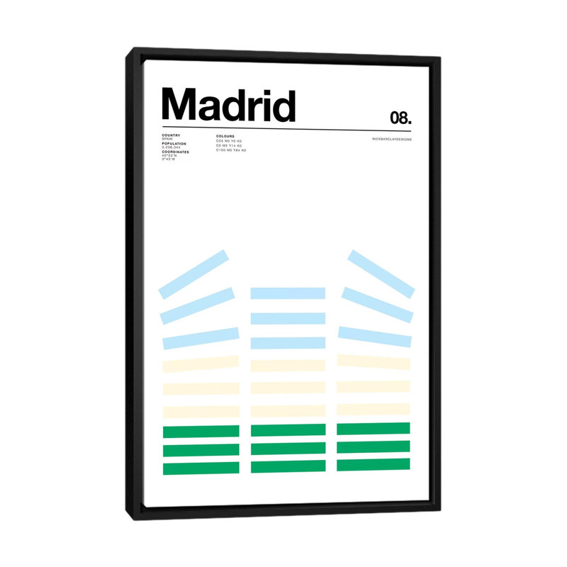 « madrid », impression sur toile, H 26 po x l 18 po x P 1,5 po, Toile encadrée noire, Pas de tapis