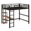 Lit mezzanine en métal avec bureau intégré et tablettes de rangement