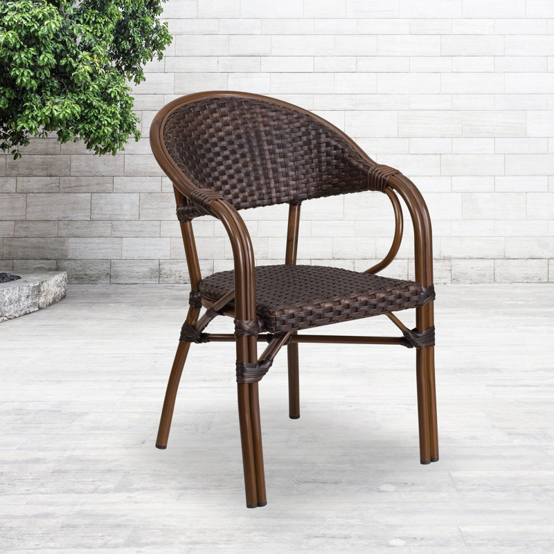 Nannie Rattan Restaurant Patio Chair with Bamboo-Aluminum Frame, Red