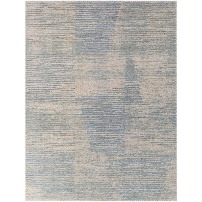 Tapis abstrait bleu argile délavé, 5 pi 3 po x 7 pi