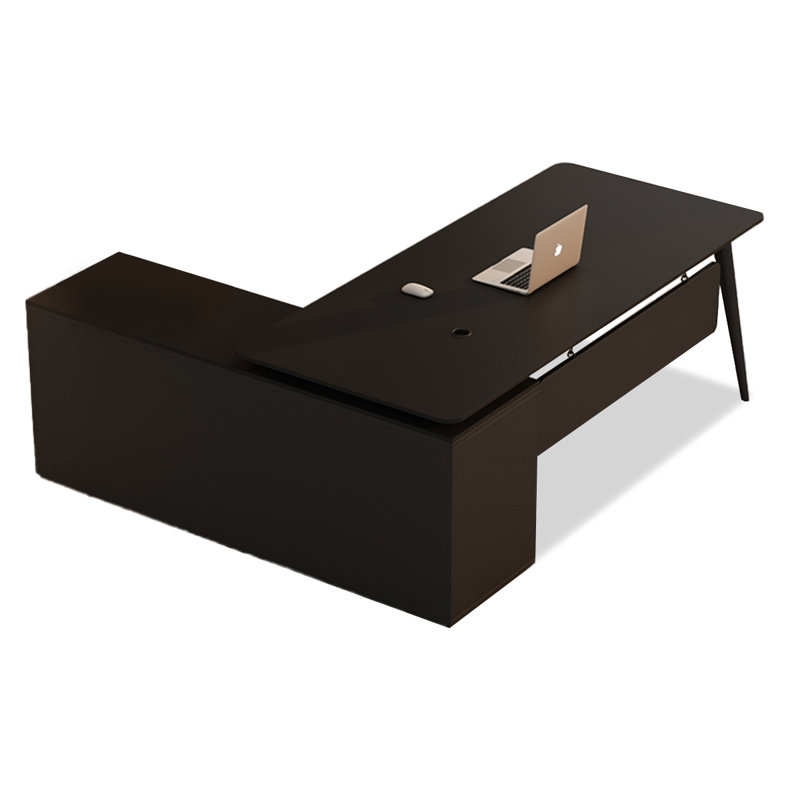 Bureau en pierre frittée noire / bureau avec armoires de rangement, H 29,53 po x l 62,99 po x P 62,99 po