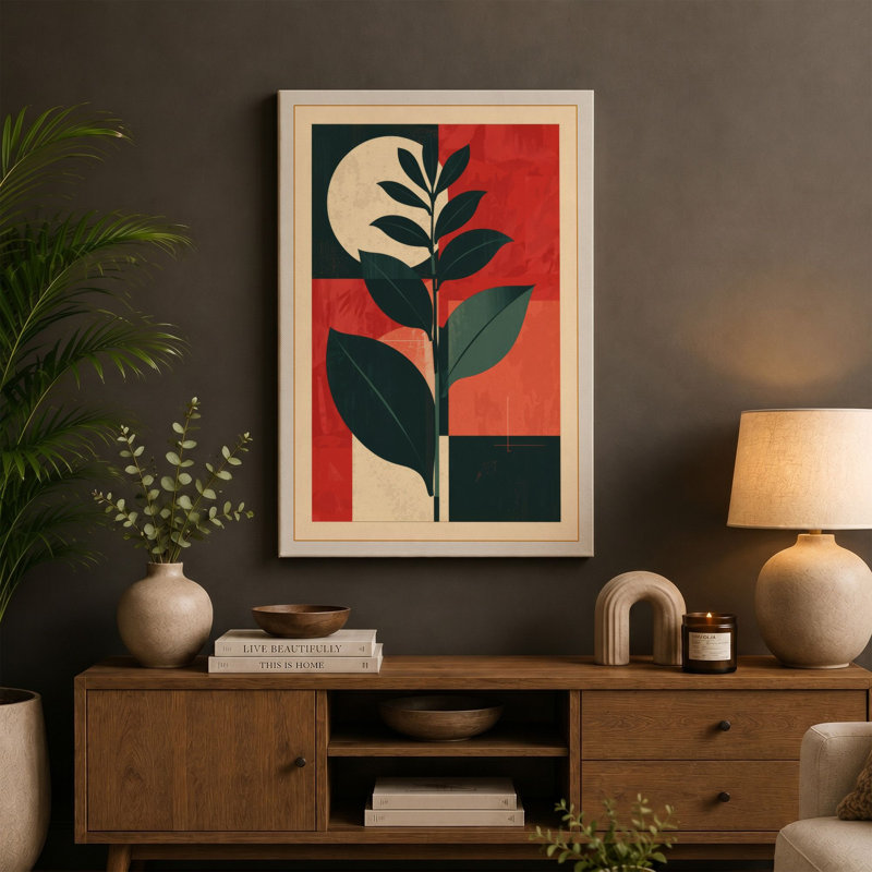 Midnight Plant Art Deco - Wrapped Canvas, 30x20 - 76.2 x 50.8 cm, Terracotta Border