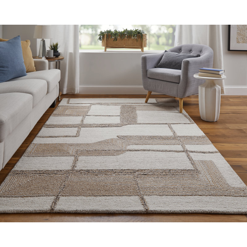 Tapis moderne géométrique, ivoire / brun / brun clair Jennae, Rectangle 9 pi x 12 pi