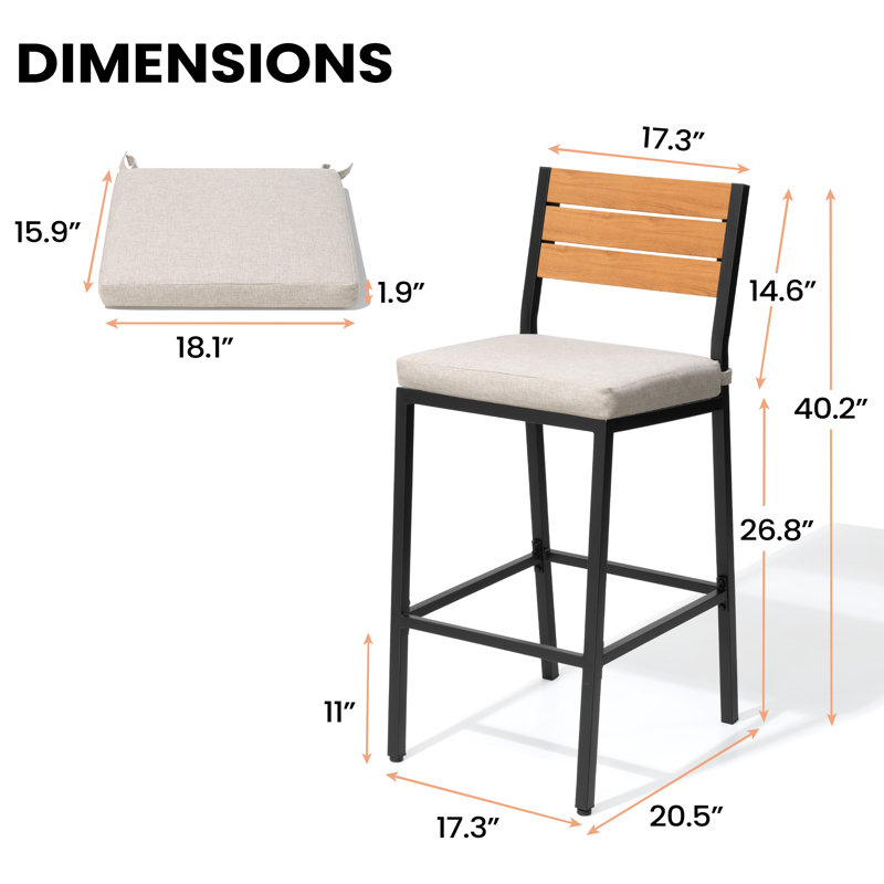 Tabouret de bar en métal avec coussin 28,5 po, Lin