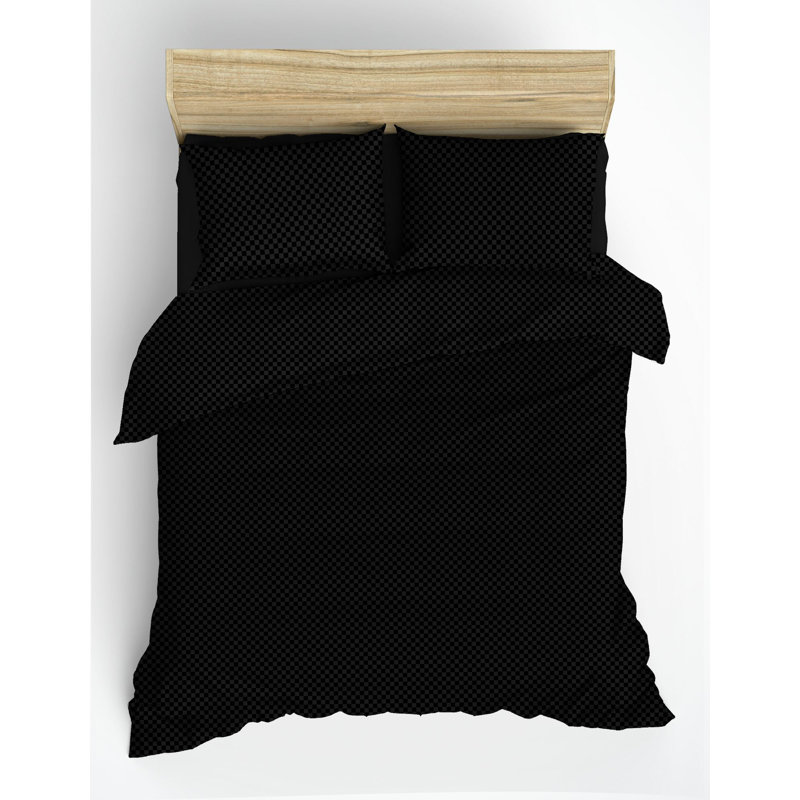 Super King Quilt Cover Set, 100% Cotton Ranforce, 102.4 x 86.6 Inches | 2 Pillowcases 19.7 x 31.5 Inches | Reactive Printing, Machine Washable, 145 Thread Count | Elegant Black Color, Stylish Closure with Buttons